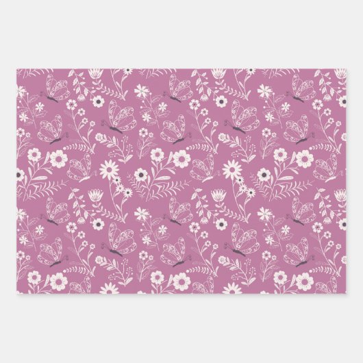 Schöne Schmetterlinge in Rosa und Lila Geschenkpapier Set (Vorderseite 3)