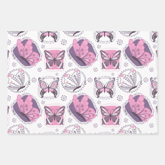 Schöne Schmetterlinge in Rosa und Lila Geschenkpapier Set (Vorderseite)