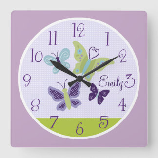 Schöne Schmetterlinge Kinderuhr Quadratische Wanduhr