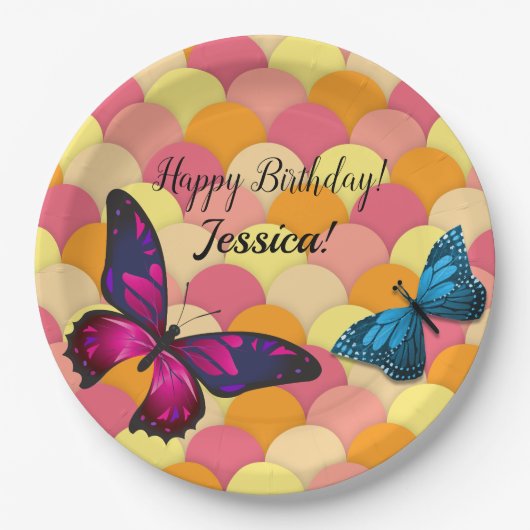 Schöne Schmetterlinge Orange Scallops Pappteller (Vorderseite)