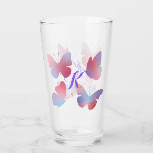 Schöne Schmetterlinge Pastellrosa Lila Monogramm Glas