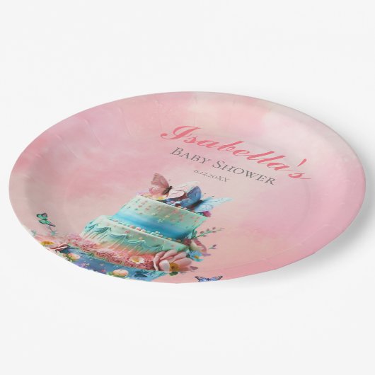 Schöne Schmetterlinge Twins Baby Dusche Pappteller (Schrägansicht)