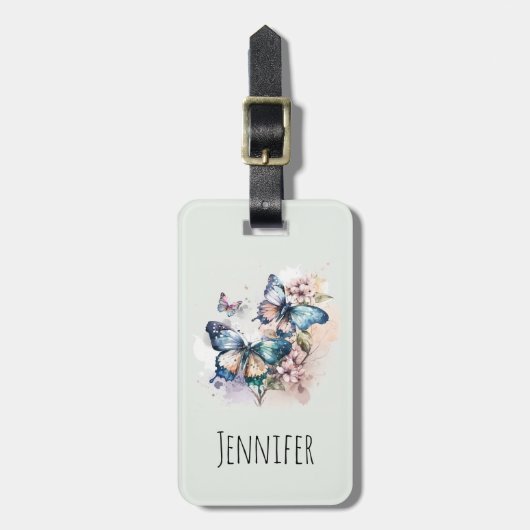 Schöne Schmetterlinge und Blume Gepäckanhänger (Vorderseite vertikal)