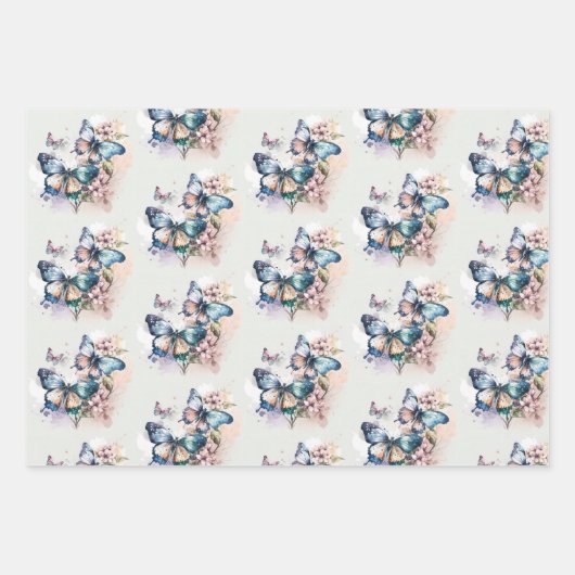 Schöne Schmetterlinge und Blume Geschenkpapier Set (Vorderseite)