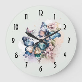 Schöne Schmetterlinge und Blume Große Wanduhr