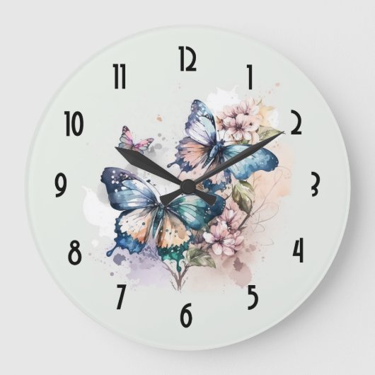 Schöne Schmetterlinge und Blume Große Wanduhr (Vorderseite)