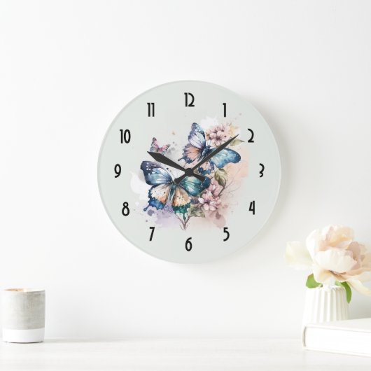 Schöne Schmetterlinge und Blume Große Wanduhr (Zuhause)