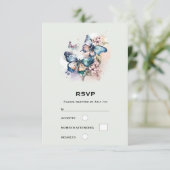 Schöne Schmetterlinge und Blume Hochzeit RSVP Karte (Stehend Vorderseite)