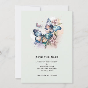 Schöne Schmetterlinge und Blume Hochzeit Save The Date