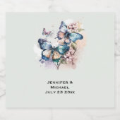 Schöne Schmetterlinge und Blume Hochzeit Schaumweinetikett (Einzelnes Label)