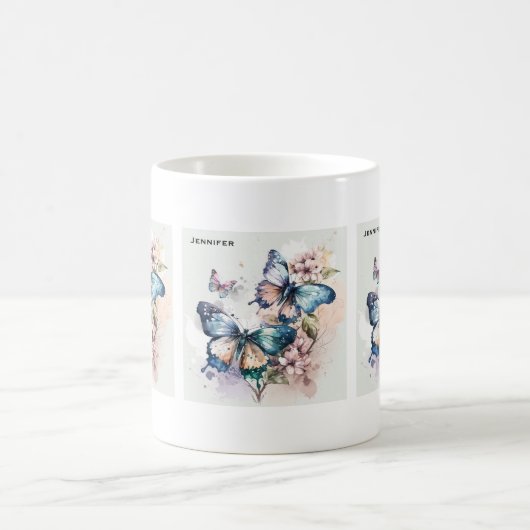 Schöne Schmetterlinge und Blume Kaffeetasse (Mittel)
