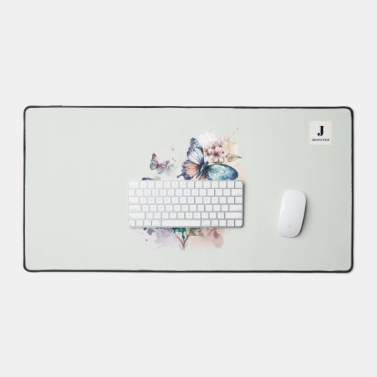 Schöne Schmetterlinge und Blume Monogramm Schreibtischunterlage (Tastatur & Maus)