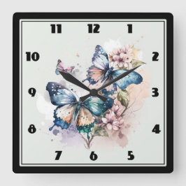 Schöne Schmetterlinge und Blume Quadratische Wanduhr