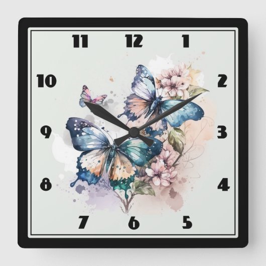 Schöne Schmetterlinge und Blume Quadratische Wanduhr (Vorderseite)