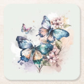 Schöne Schmetterlinge und Blume Rechteckiger Pappuntersetzer (Vorderseite)