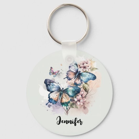 Schöne Schmetterlinge und Blume Schlüsselanhänger (Vorderseite)