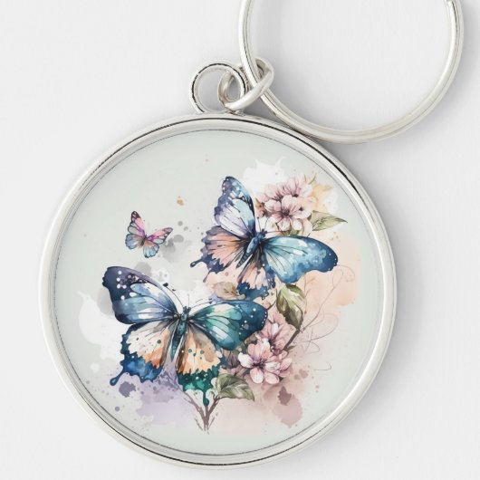 Schöne Schmetterlinge und Blume Schlüsselanhänger (Vorne)
