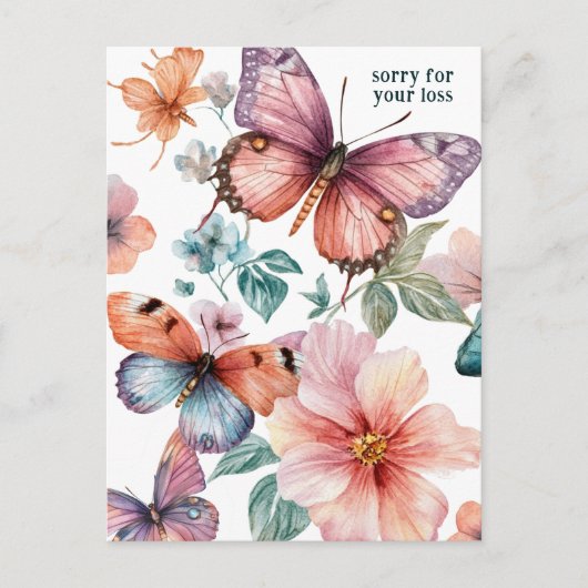 Schöne Schmetterlinge und Blume SORRY FÜR VERLUST Postkarte (Vorderseite)