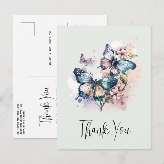 Schöne Schmetterlinge und Blume Vielen Dank Postkarte (Vorne/Hinten)