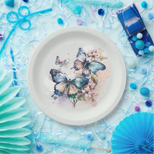 Schöne Schmetterlinge und Blume Whimsical Pappteller (Party)