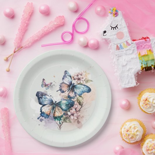 Schöne Schmetterlinge und Blume Whimsical Pappteller (Party)