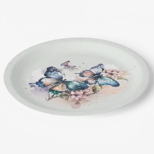 Schöne Schmetterlinge und Blume Whimsical Pappteller (Schrägansicht)