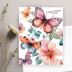 Schöne Schmetterlinge und Blumen Alles Gute zum Ge Postkarte