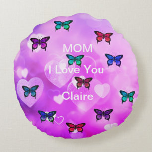 Schöne Schmetterlinge und Herzen Rundes Kissen