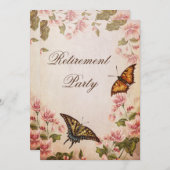 Schöne Schmetterlinge & Vintage Blossom-Pensionier Einladung (Vorne/Hinten)