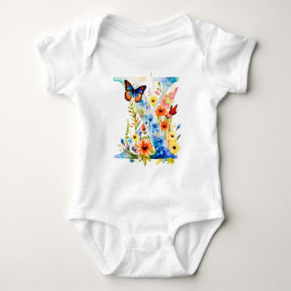 Schöne Schmetterlings-Monogramm-Wildblume Baby Strampler