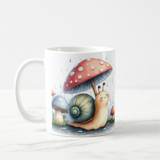Schöne Schnecke unter Pilzschirm Kaffeetasse (Links)