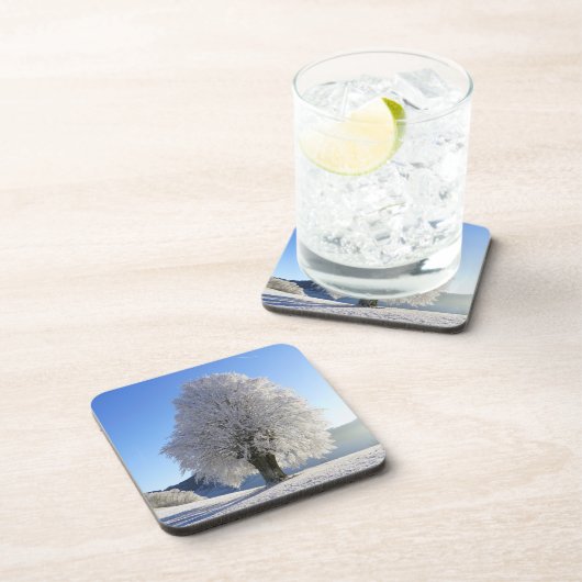 Schöne schneebedeckte Baumwinterlandschaft Getränkeuntersetzer (Rechte Seite)