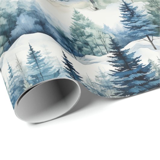 Schöne schneebedeckte Pinienwälder Weihnachten Geschenkpapier (Rolleneckpunkt)