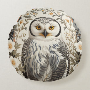 Schöne Schneeeule, inspiriert von William Morris Rundes Kissen