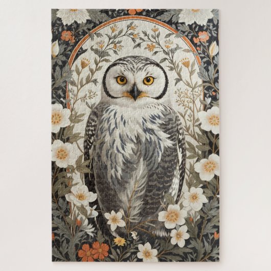 Schöne Schneeeule William Morris inspiriert Puzzle (Vertikal)