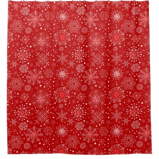 Schöne Schneeflocken am Roten Hintergrund Weihnach Duschvorhang (Vorderseite)