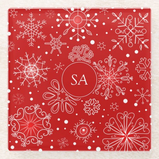 Schöne Schneeflocken am Roten Hintergrund Weihnach Glasuntersetzer (Vorderseite)