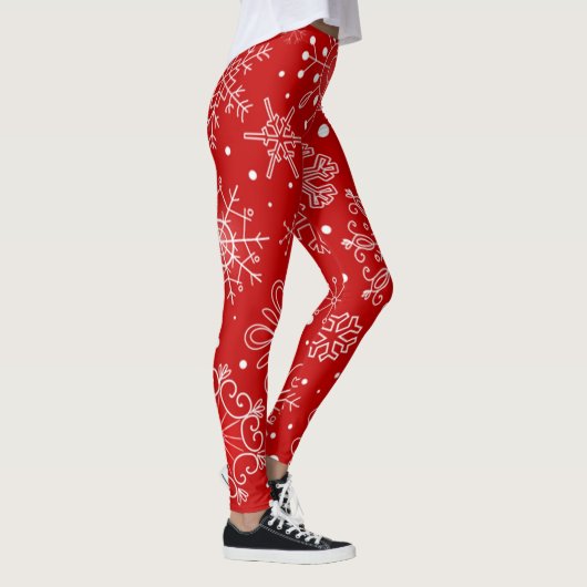 Schöne Schneeflocken am Roten Hintergrund Weihnach Leggings (Rechts)