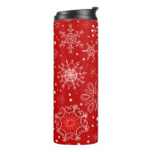 Schöne Schneeflocken am Roten Hintergrund Weihnach Thermosbecher (Nach links gedreht)