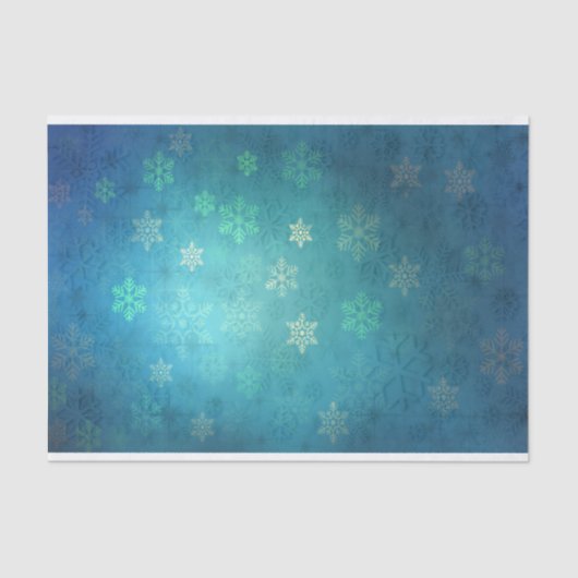 Schöne Schneeflocken auf Schatten von blau-grün Seidenpapier (Vorderseite)