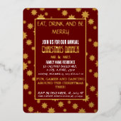 SCHÖNE SCHNEESCHNEE AUF ROTEM HINTERGRUND FOLIENEINLADUNG (Vorderseite)