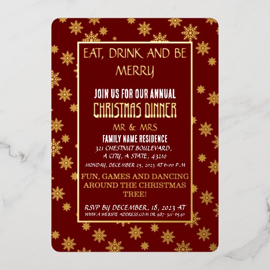 SCHÖNE SCHNEESCHNEE AUF ROTEM HINTERGRUND FOLIENEINLADUNG (Vorderseite)