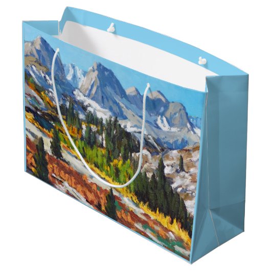 Schöne Schneezeit Orange Yellow Blue Red Große Geschenktüte (Rückseite Schrägansicht)