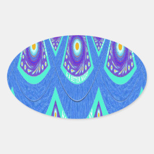 Schöne, schöne Cyan Blue Batik Print Vektor Kunst Ovaler Aufkleber