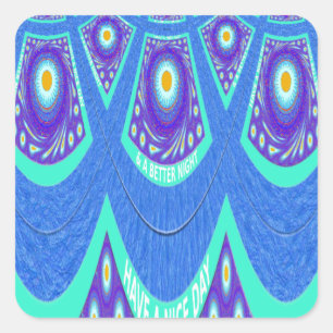 Schöne, schöne Cyan Blue Batik Print Vektor Kunst Quadratischer Aufkleber