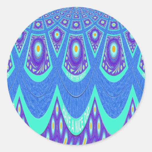 Schöne, schöne Cyan Blue Batik Print Vektor Kunst Runder Aufkleber (Vorderseite)