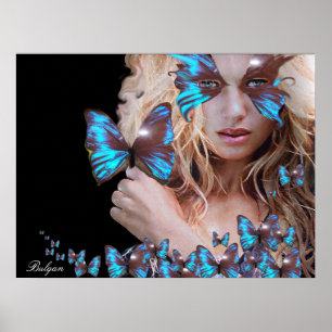 SCHÖNE SCHÖNHEIT MIT BLUE BUTTERFLUSS POSTER