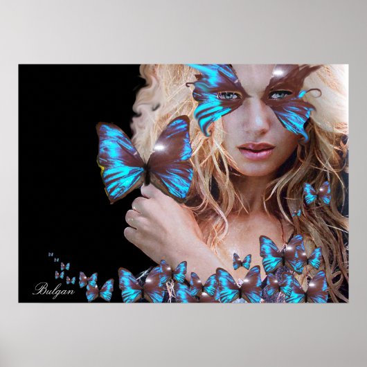 SCHÖNE SCHÖNHEIT MIT BLUE BUTTERFLUSS POSTER (Vorne)