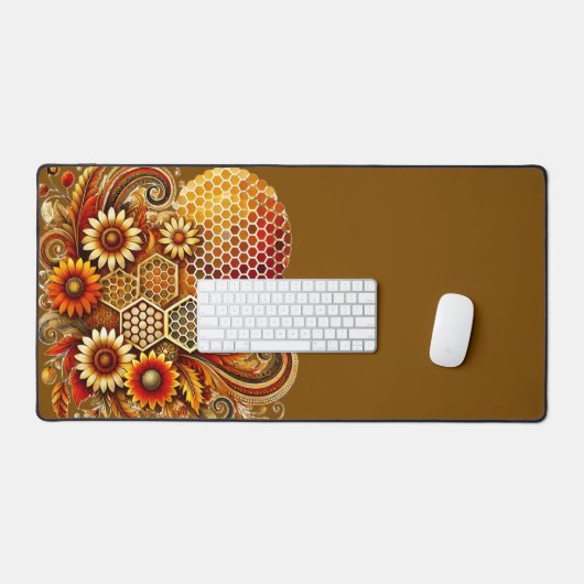 Schöne Schreibtischmatte | Wabendesign und Blumend (Tastatur & Maus)