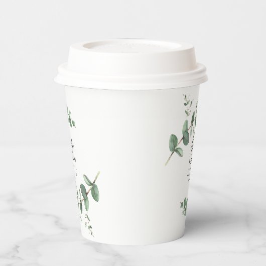 Schöne Schrift Eukalyptus foliage Hochzeit Pappbecher (Links)